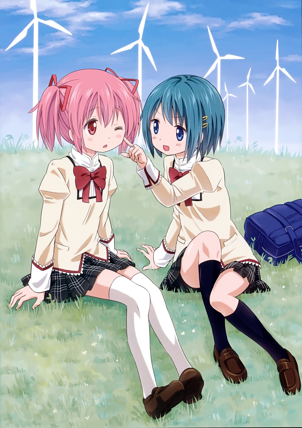 kaname_madoka miki_sayaka mountain_pukuichi puella_magi_madoka_magica seifuku thighhighs