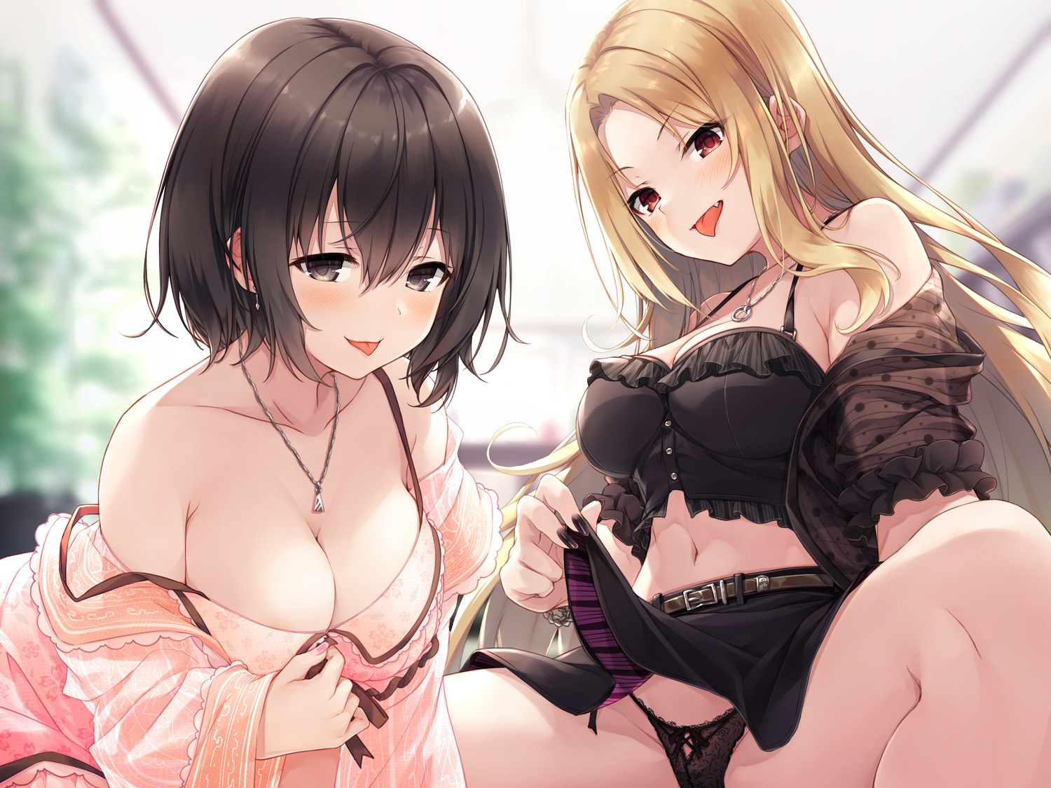 hasumi_(hasubatake39) open_shirt pantsu see_through skirt_lift thong whisp