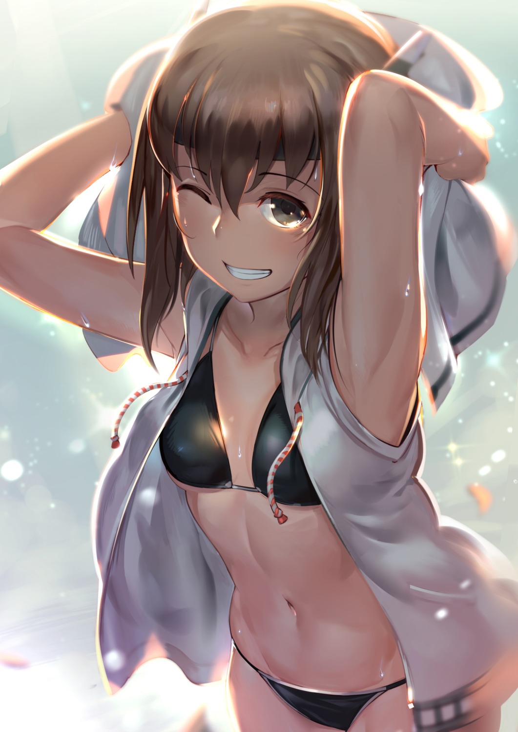 andelsen bikini cleavage kantai_collection open_shirt swimsuits taihou_(kancolle)