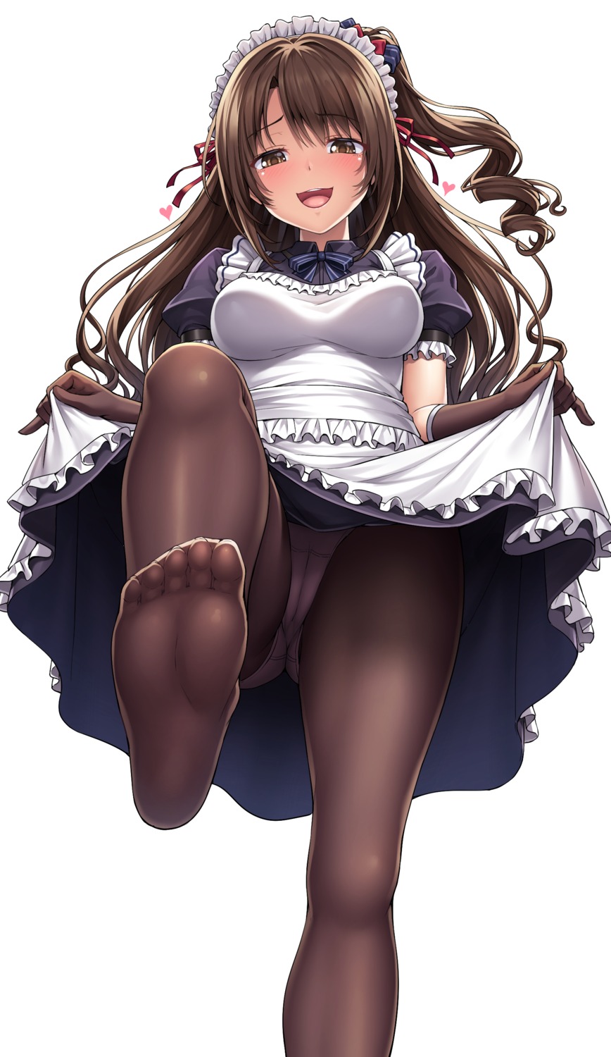 cameltoe feet lambda_(artist) maid pantsu pantyhose shimamura_uzuki skirt_lift the_idolm@ster the_idolm@ster_cinderella_girls