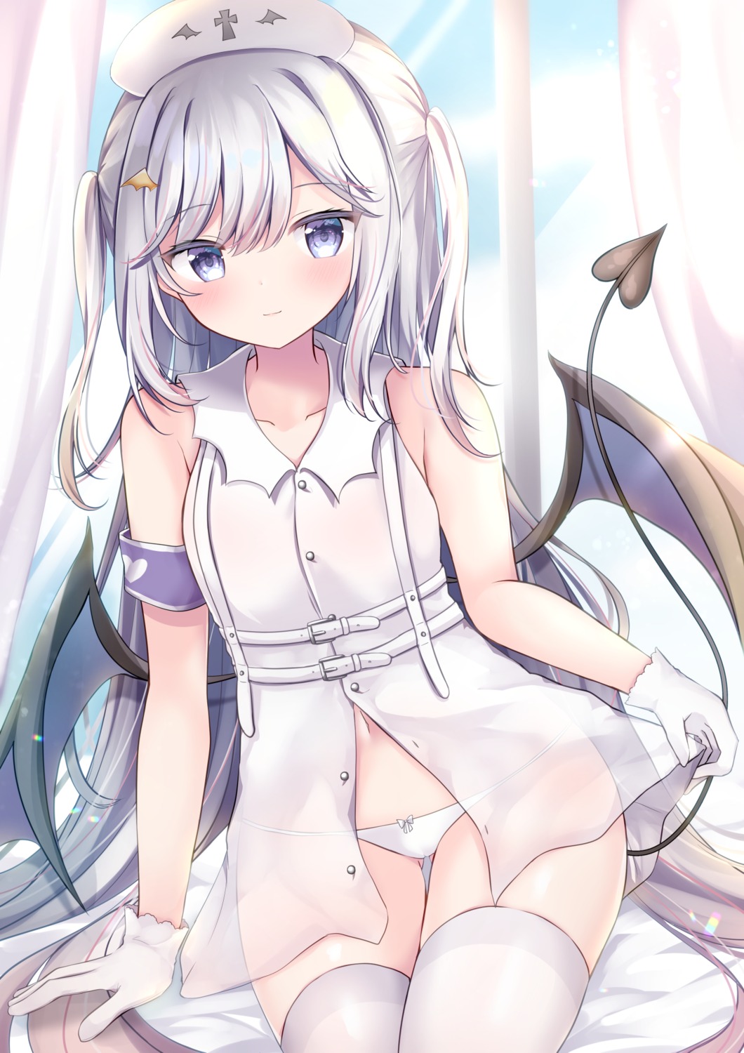 nurse pantsu see_through skirt_lift tail thighhighs wings yuimisu