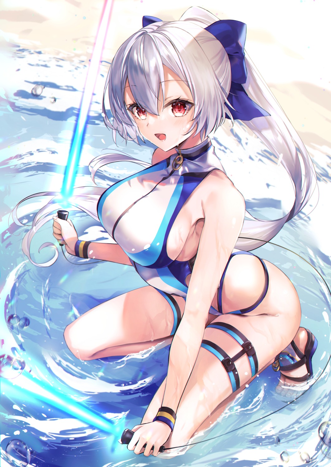fate/grand_order garter hane_yuki swimsuits sword tomoe_gozen_(fate/grand_order) wet