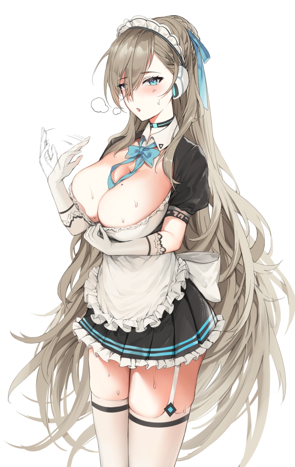 blue_archive ichinose_asuna maid no_bra stockings thighhighs undressing yamiiv