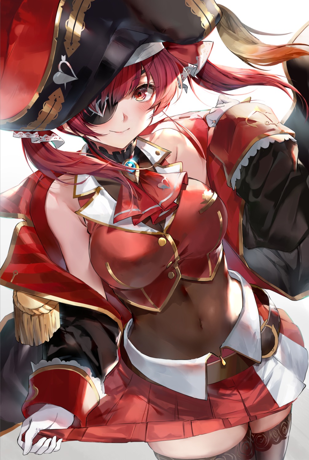 eyepatch hinahino hololive houshou_marine pirate skirt_lift thighhighs