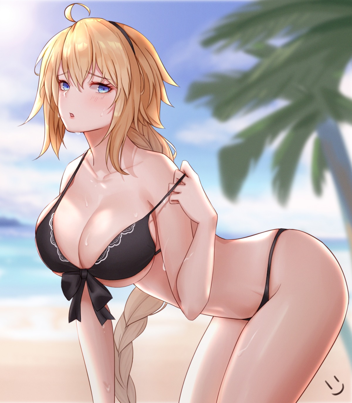 bikini cleavage fate/grand_order jeanne_d'arc jeanne_d'arc_(fate) swimsuits underboob undressing wei_xiao