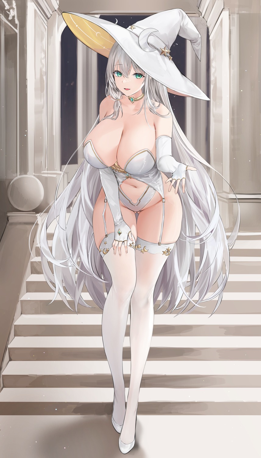 garter_belt heels jpeg_artifacts lillly no_bra stockings thighhighs witch