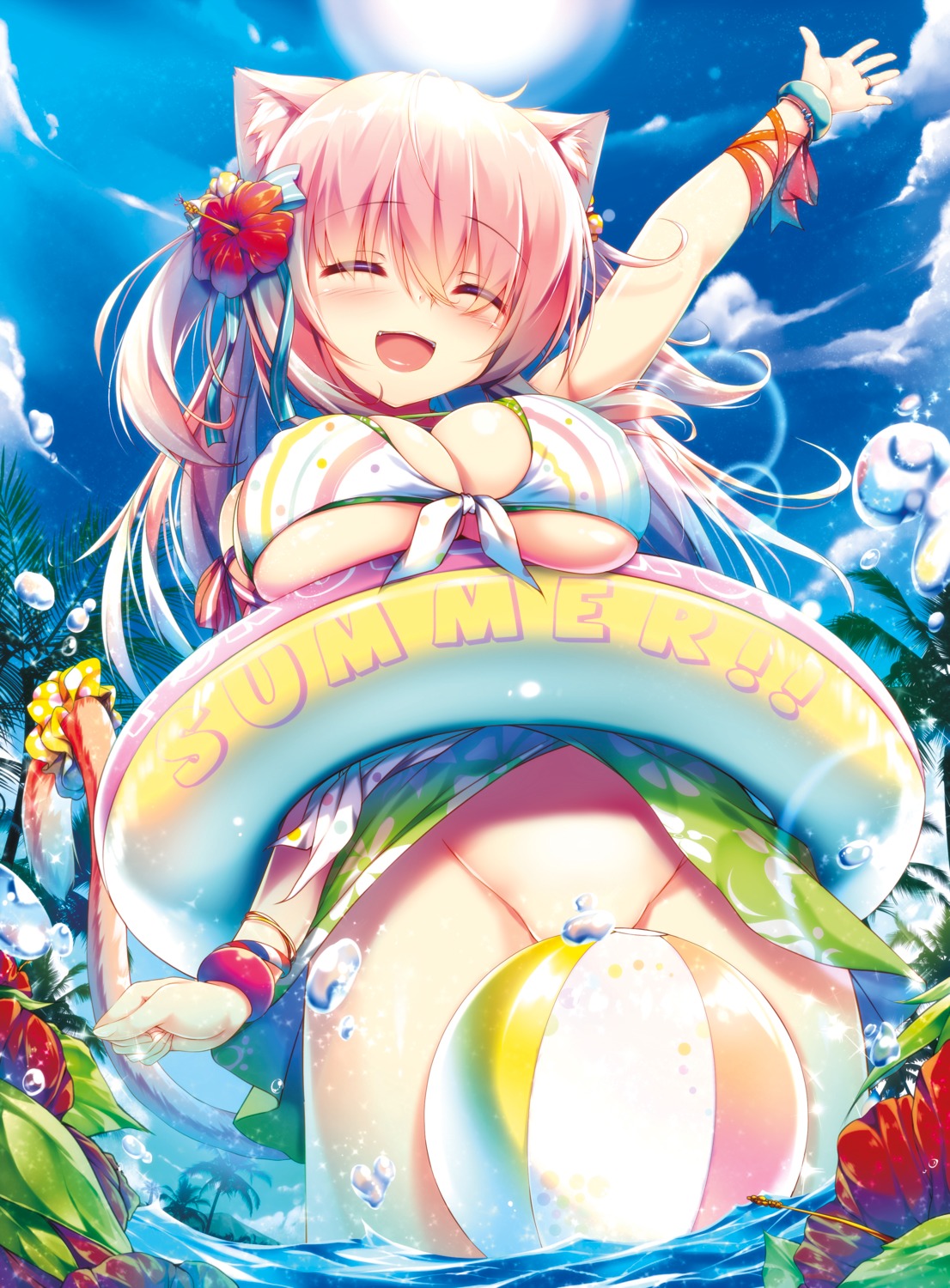 animal_ears bikini_top bottomless erect_nipples nekomimi swimsuits syroh tail wet