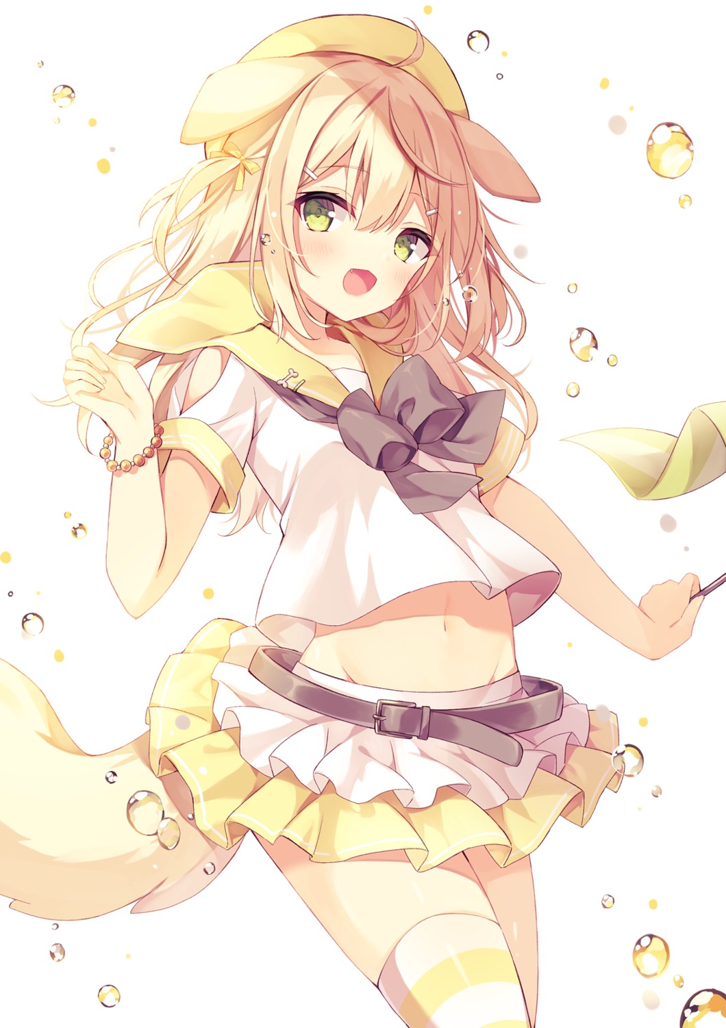 animal_ears hoshi inumimi seifuku skirt_lift tail thighhighs