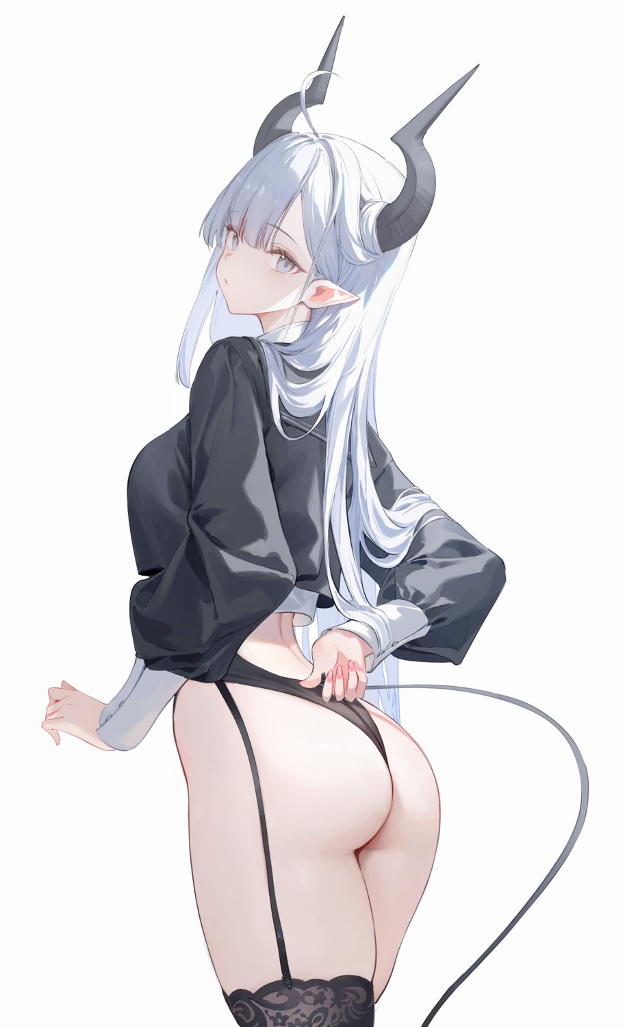 ass horns nekojira pointy_ears stockings tail thea_(nekojira) thighhighs