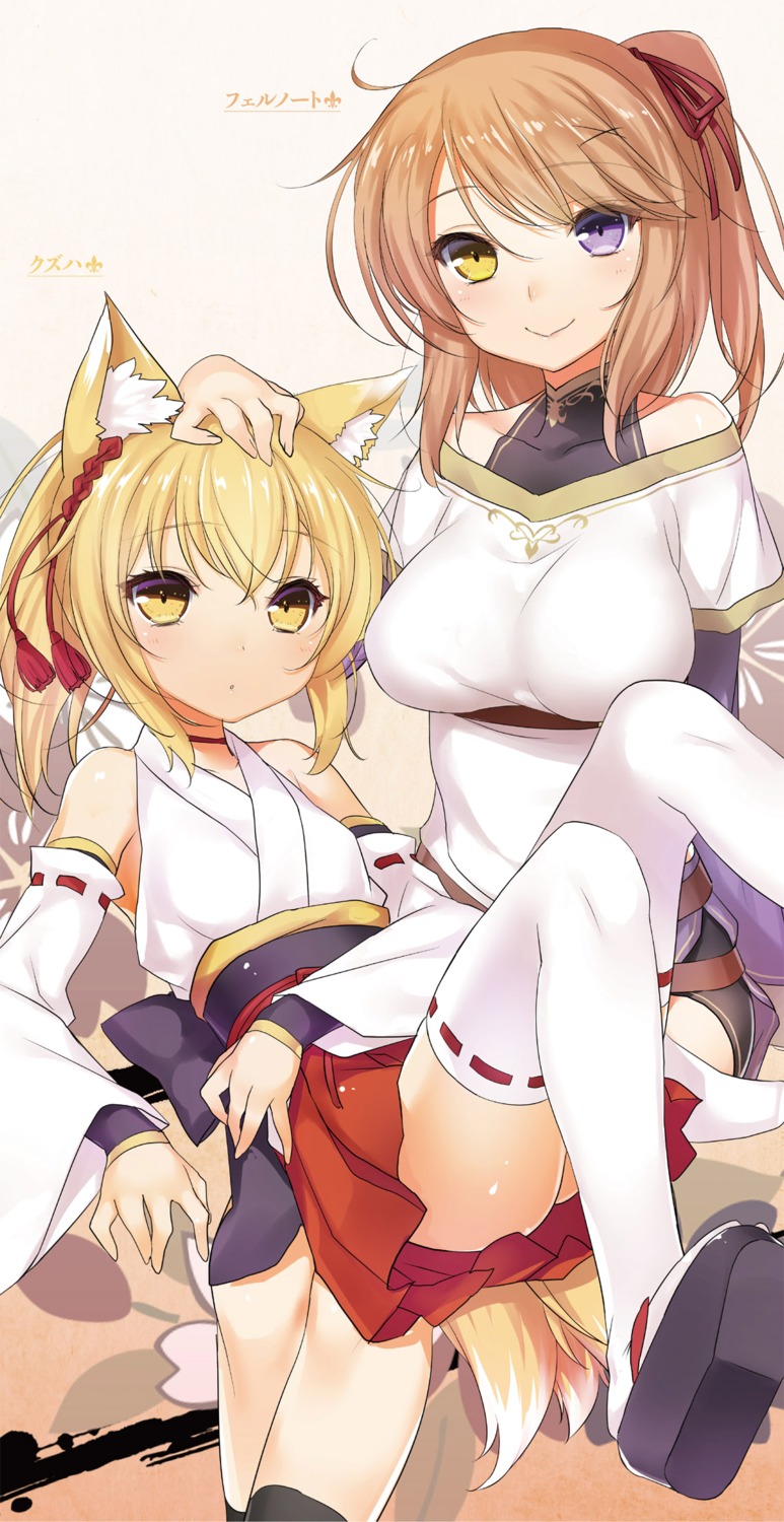 47agdragon animal_ears digital_version heterochromia kitsune miko tail tensei_kyuuketsuki-san_wa_ohirune_ga_shitai thighhighs