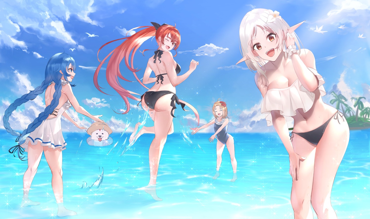 ass bikini cleavage elf eris_boreas_greyrat mushoku_tensei pointy_ears rausu_(undeadmachine) roxy_migurdia swimsuits sylphiette wet