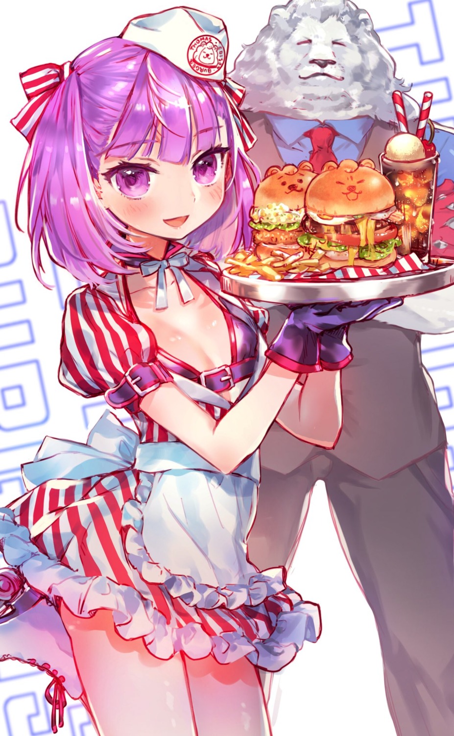 cleavage fate/grand_order helena_blavatsky_(fate/grand_order) nekoyashiki_pushio thomas_edison_(fate/grand_order) waitress