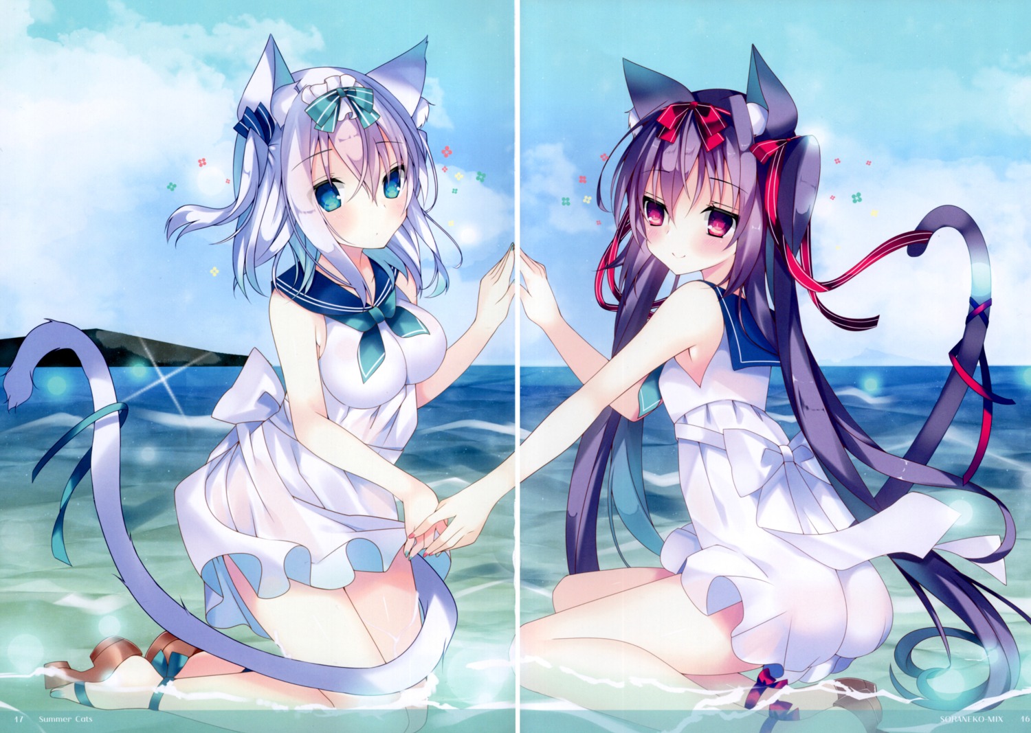 animal_ears dress gap nekomimi satsuki_mayuri skirt_lift tail wet