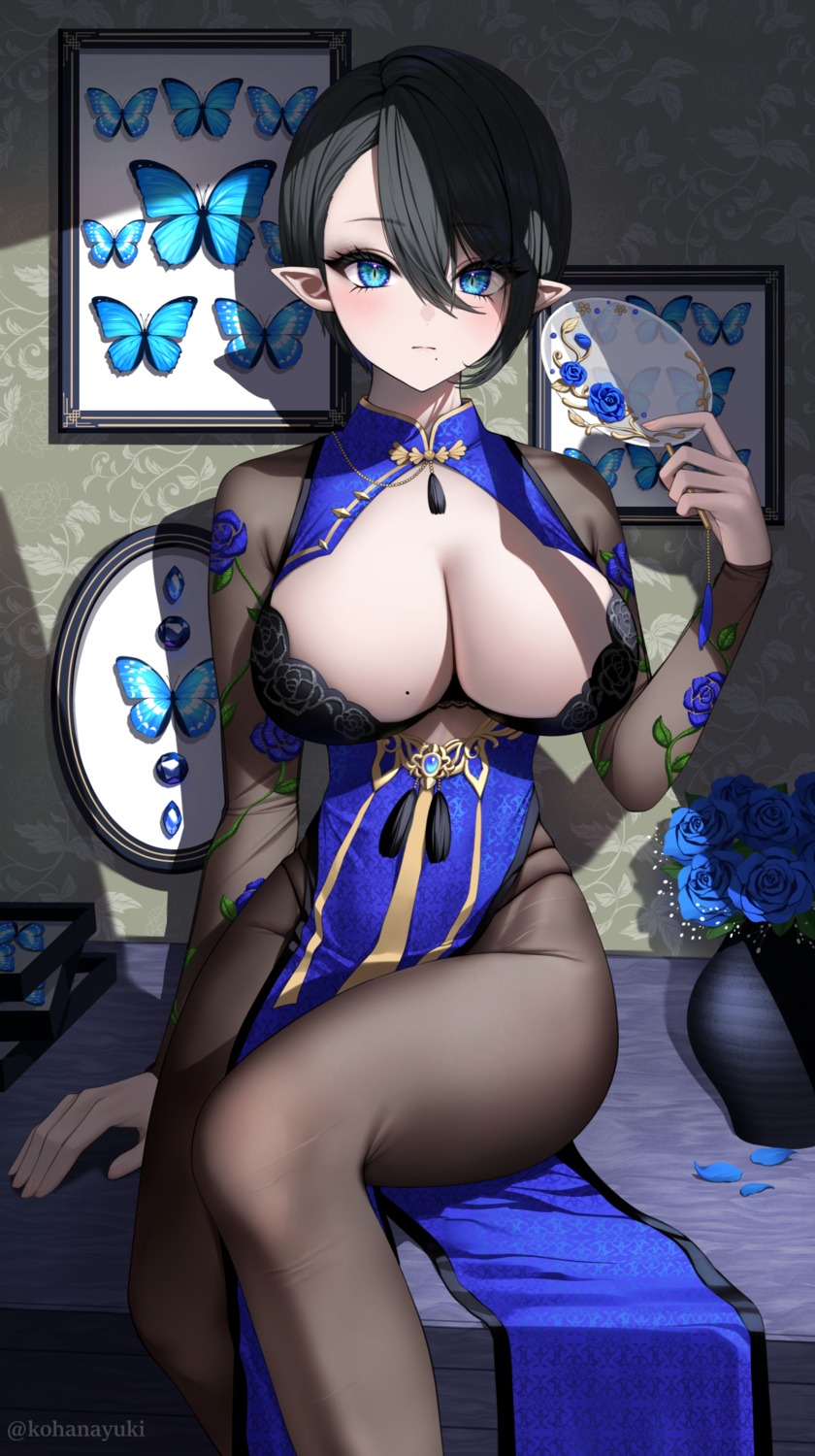 bra chinadress kohanayuki pantyhose pointy_ears