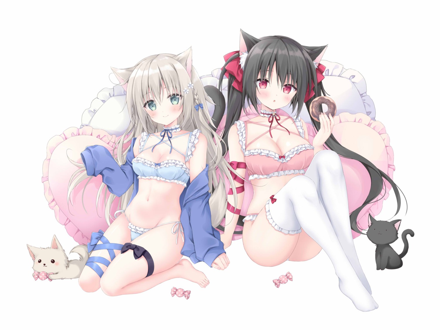 animal_ears bra garter inumimi korie_riko neko nekomimi open_shirt pantsu string_panties tail thighhighs thong