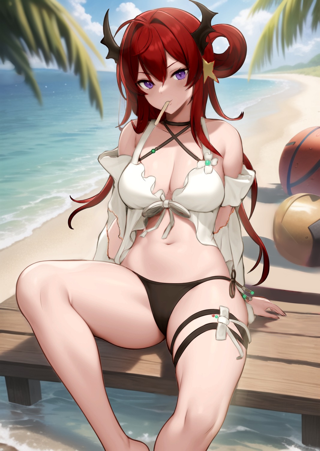 arknights bikini garter horns surtr_(arknights) swimsuits tenjinmeshi thong