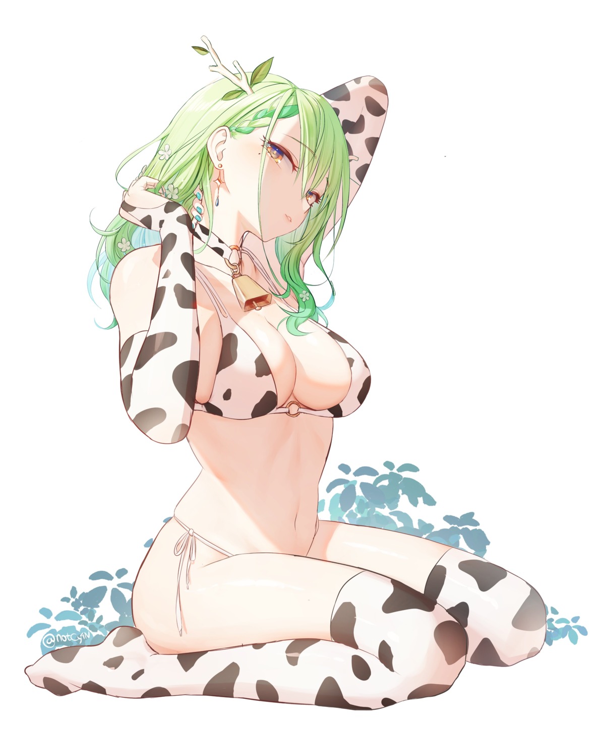 bikini ceres_fauna cosplay hololive hololive_english horns notcy4n swimsuits thighhighs