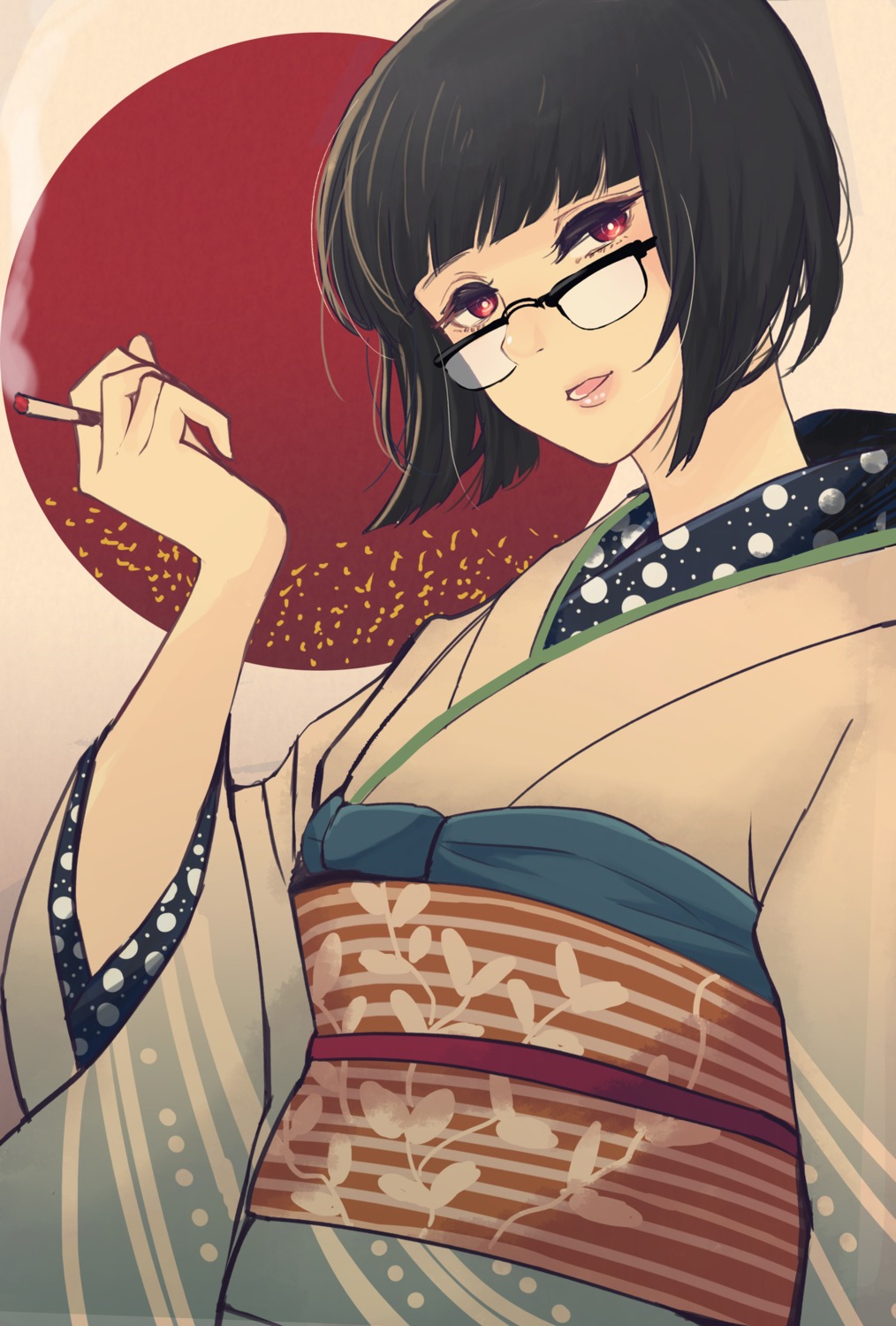 bashikou kimono megane smoking