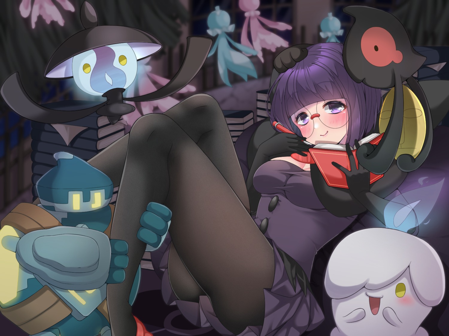 golurk jellicent lampent litwick megane pantyhose pokemon pokemon_b2w2 pokemon_bw shikimi_(pokemon) skirt_lift tajimamo wallpaper yamask