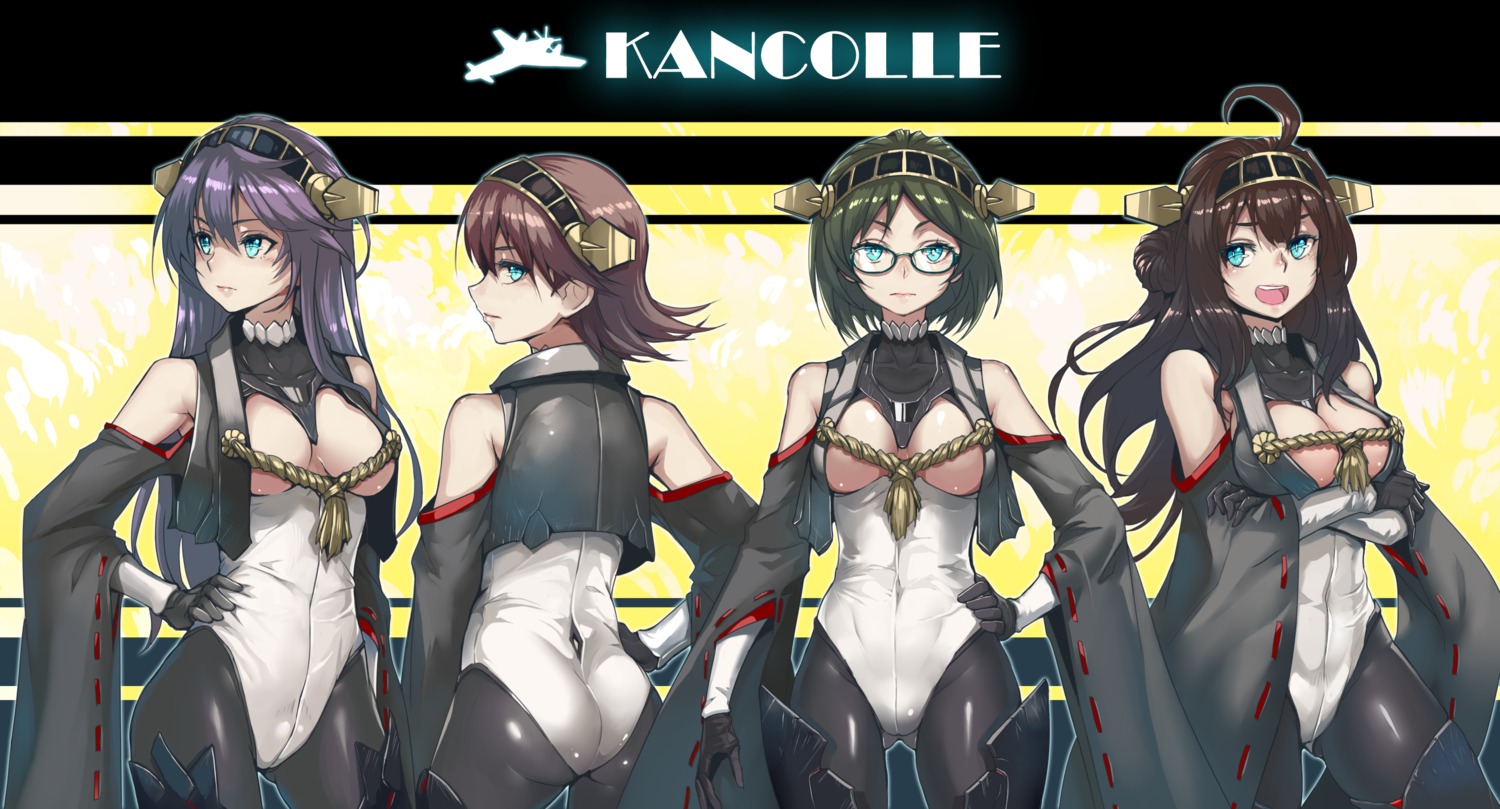 bodysuit cleavage haruna_(kancolle) hiei_(kancolle) kantai_collection kirishima_(kancolle) kongou_(kancolle) megane realmbw