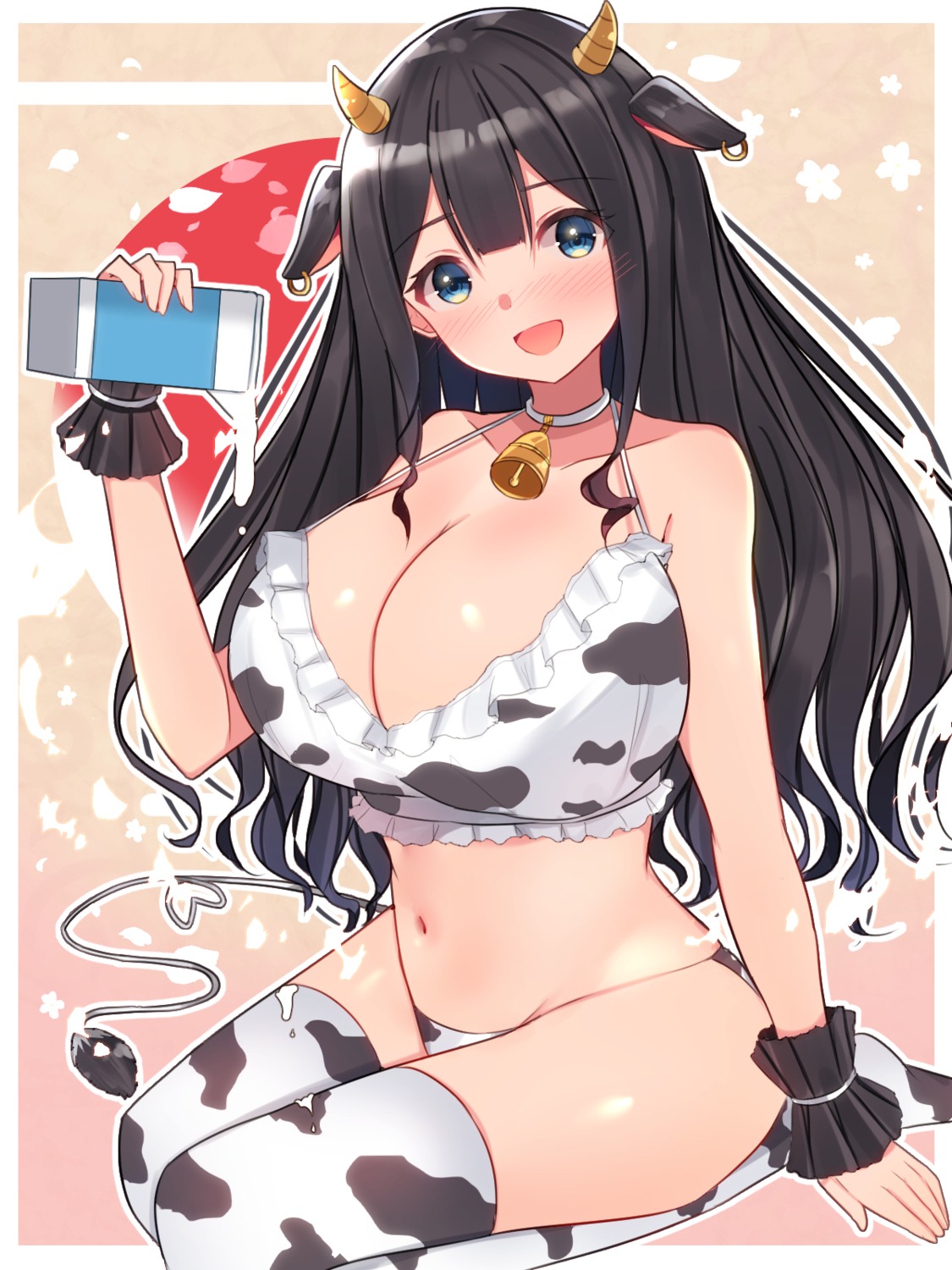 animal_ears bikini cleavage cream horns miitarou swimsuits tail thighhighs