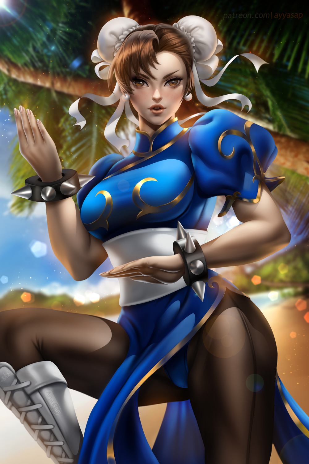 asian_clothes ayyasap chun_li pantsu pantyhose skirt_lift street_fighter