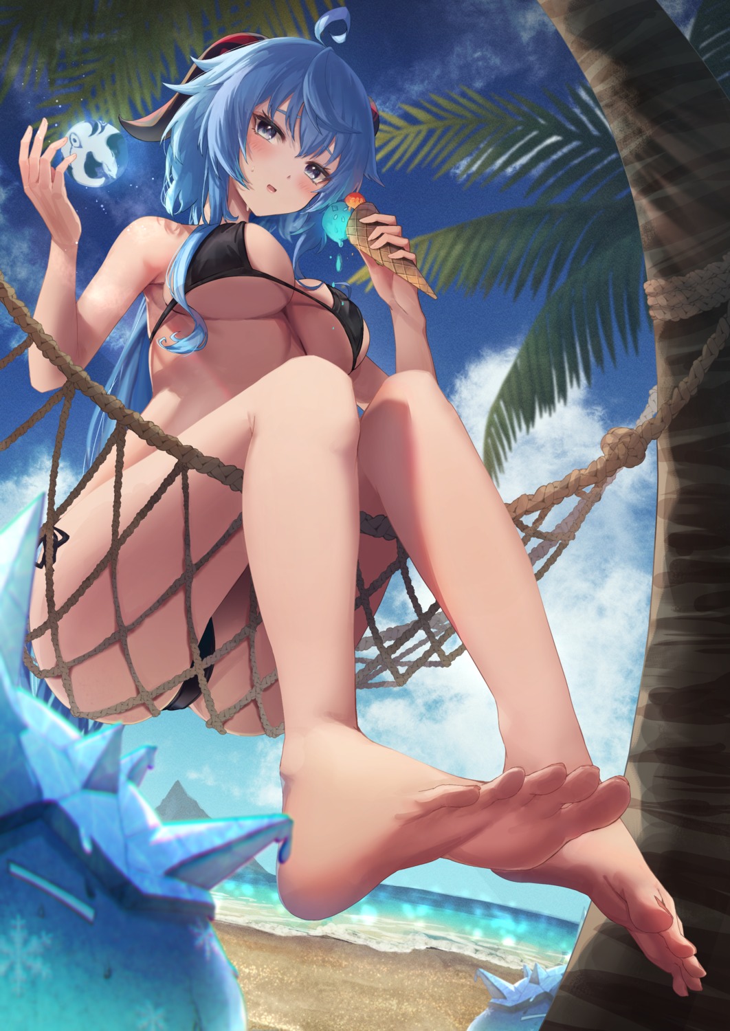 anemone_noa bikini feet ganyu genshin_impact horns swimsuits