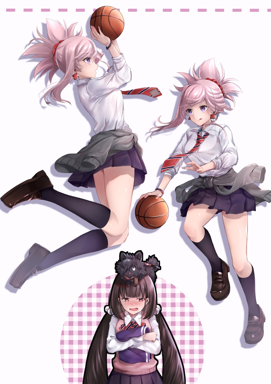 basketball fate/grand_order hane_yuki heels miyamoto_musashi_(fate) osakabe-hime_(fate/grand_order) seifuku sweater