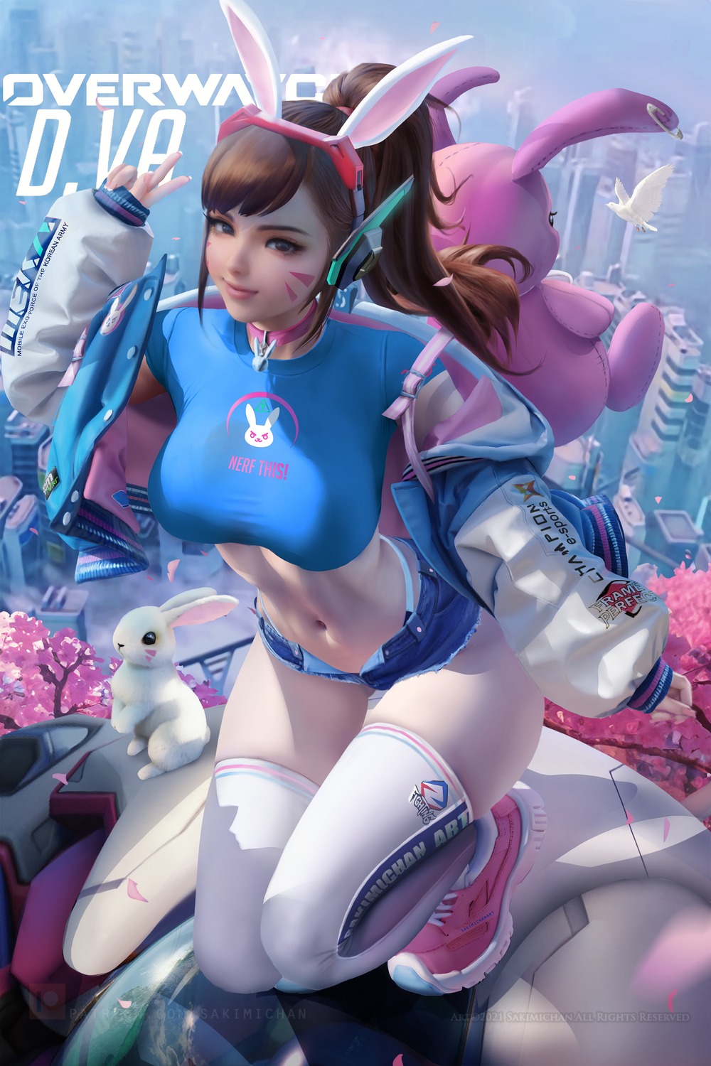 animal_ears bunny_ears d.va headphones overwatch pantsu sakimichan tattoo thighhighs