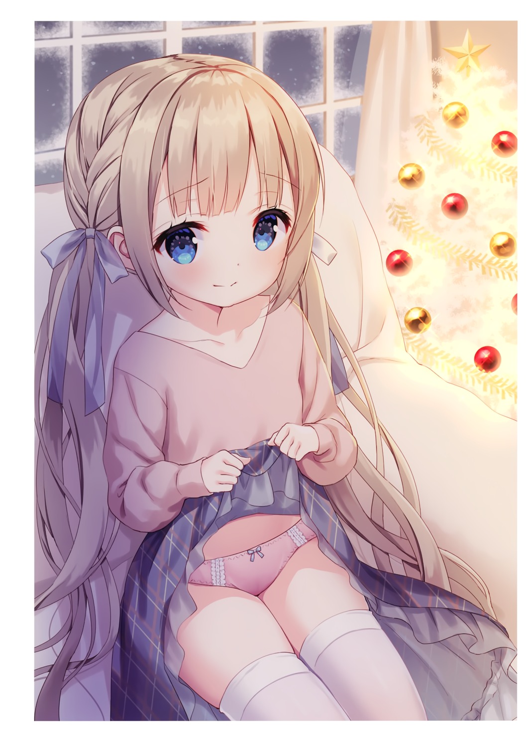 chitosezaka_suzu christmas loli pantsu skirt_lift thighhighs