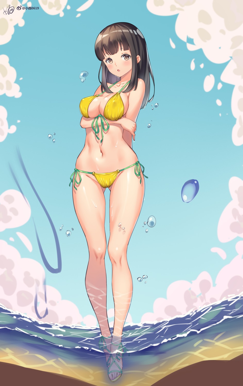 bikini breast_hold cameltoe erect_nipples konishi_(565112307) swimsuits wet