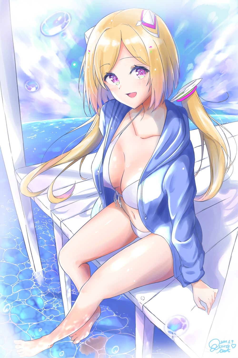 aki_rosenthal bikini hololive ogura_toast open_shirt swimsuits