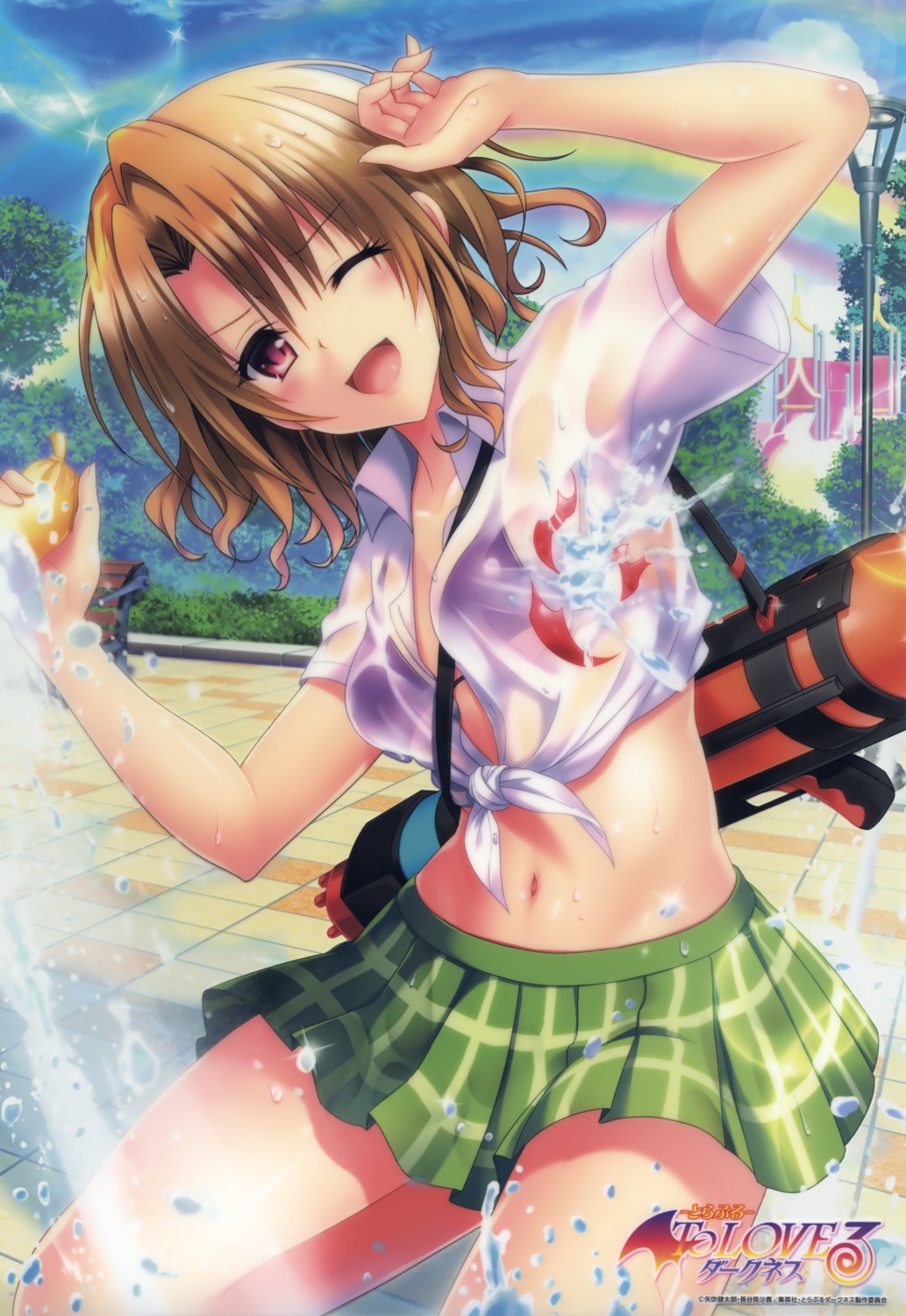 bikini_top gun momioka_risa open_shirt see_through seifuku to_love_ru to_love_ru_darkness wet wet_clothes yabuki_kentarou