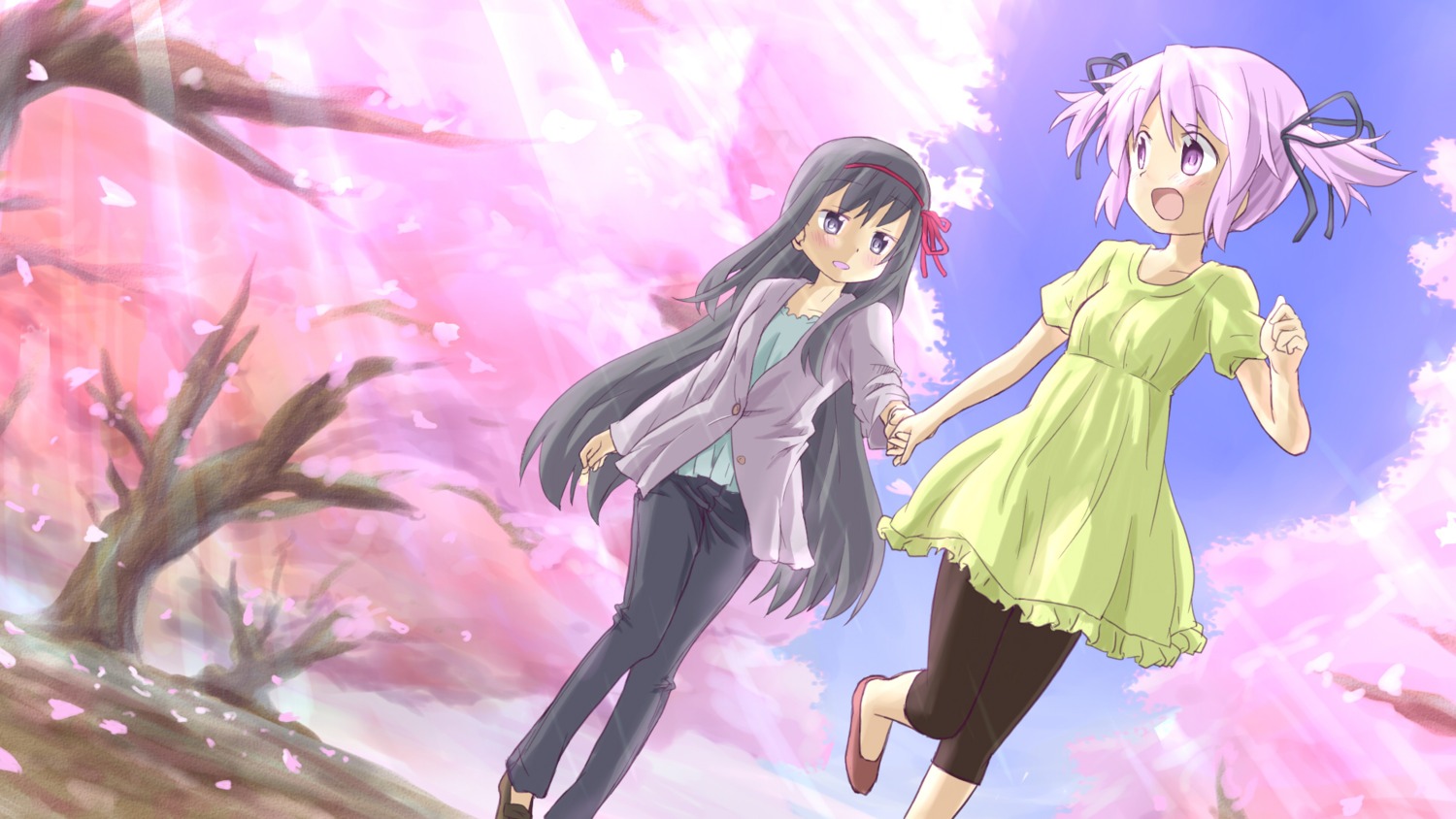 akemi_homura dress hamioura kaname_madoka puella_magi_madoka_magica wallpaper