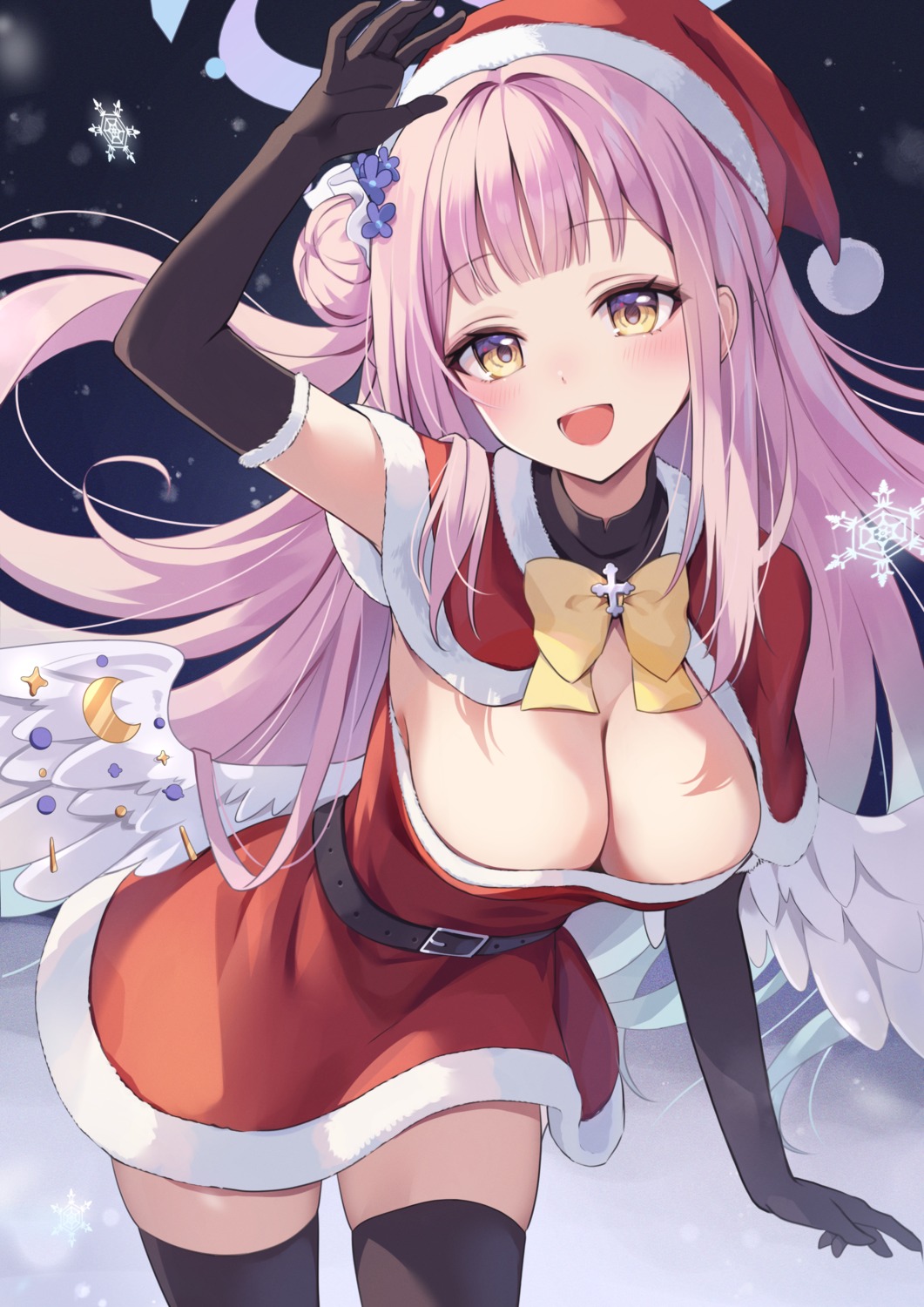 angel blue_archive christmas dress fuyoyo misono_mika no_bra thighhighs wings