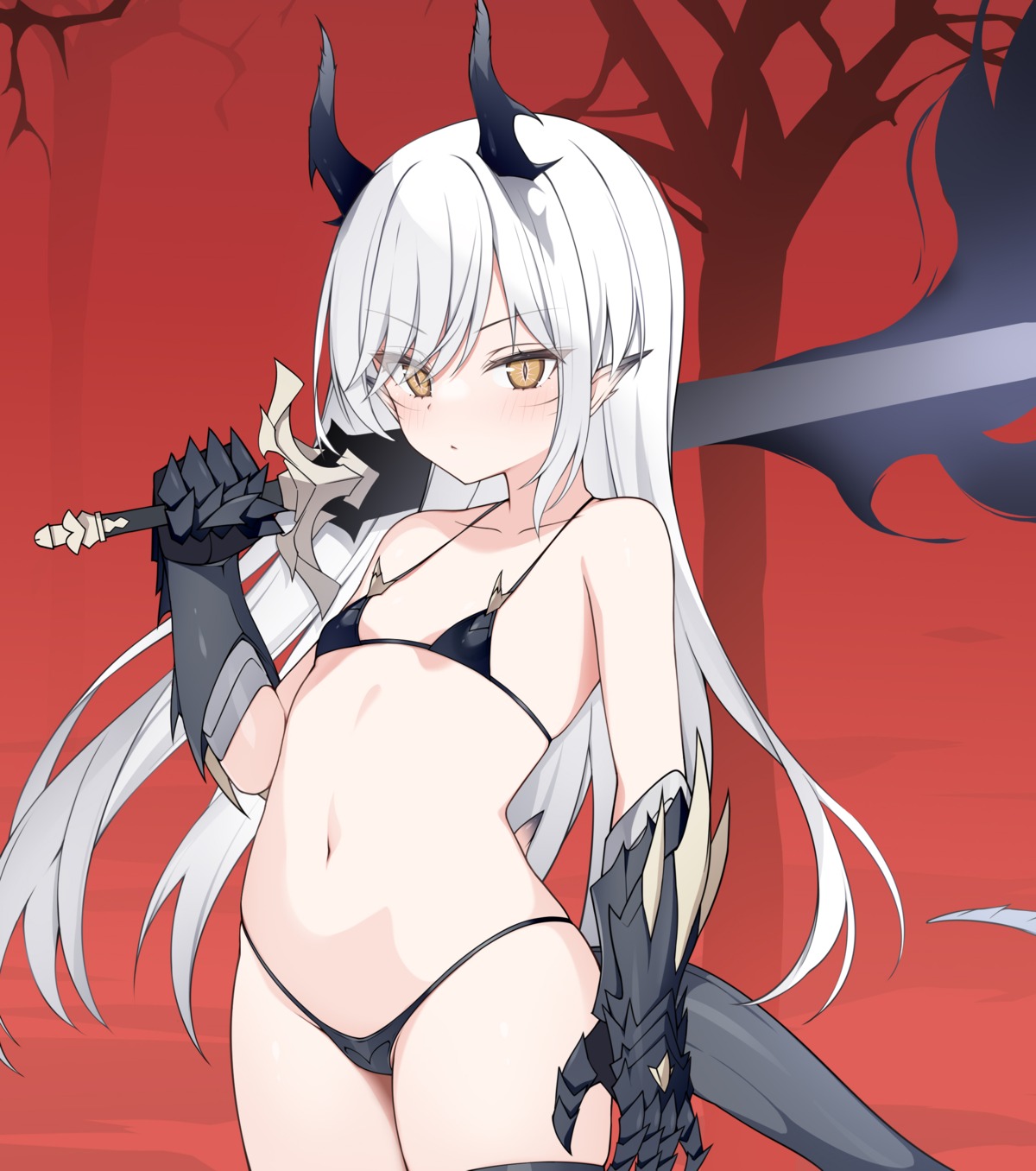 bikini_armor horns jyt loli pointy_ears sword tail