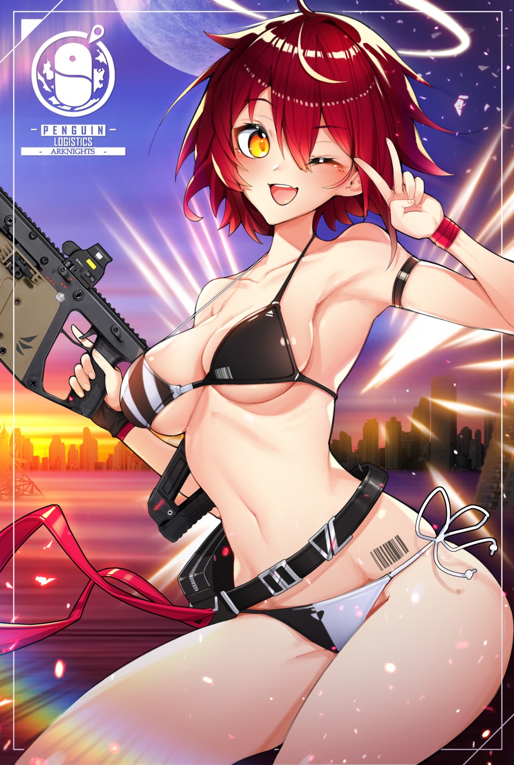 angel arknights bikini exusiai_(arknights) gun kyudong. swimsuits tattoo wings