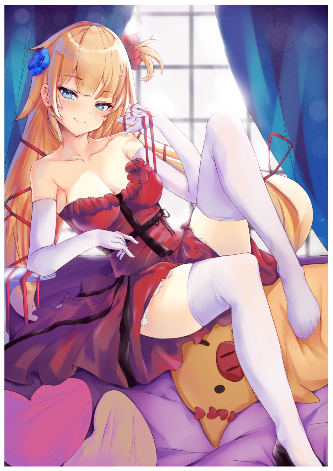 akai_haato dress feet heels hololive mathiamo13 no_bra skirt_lift thighhighs