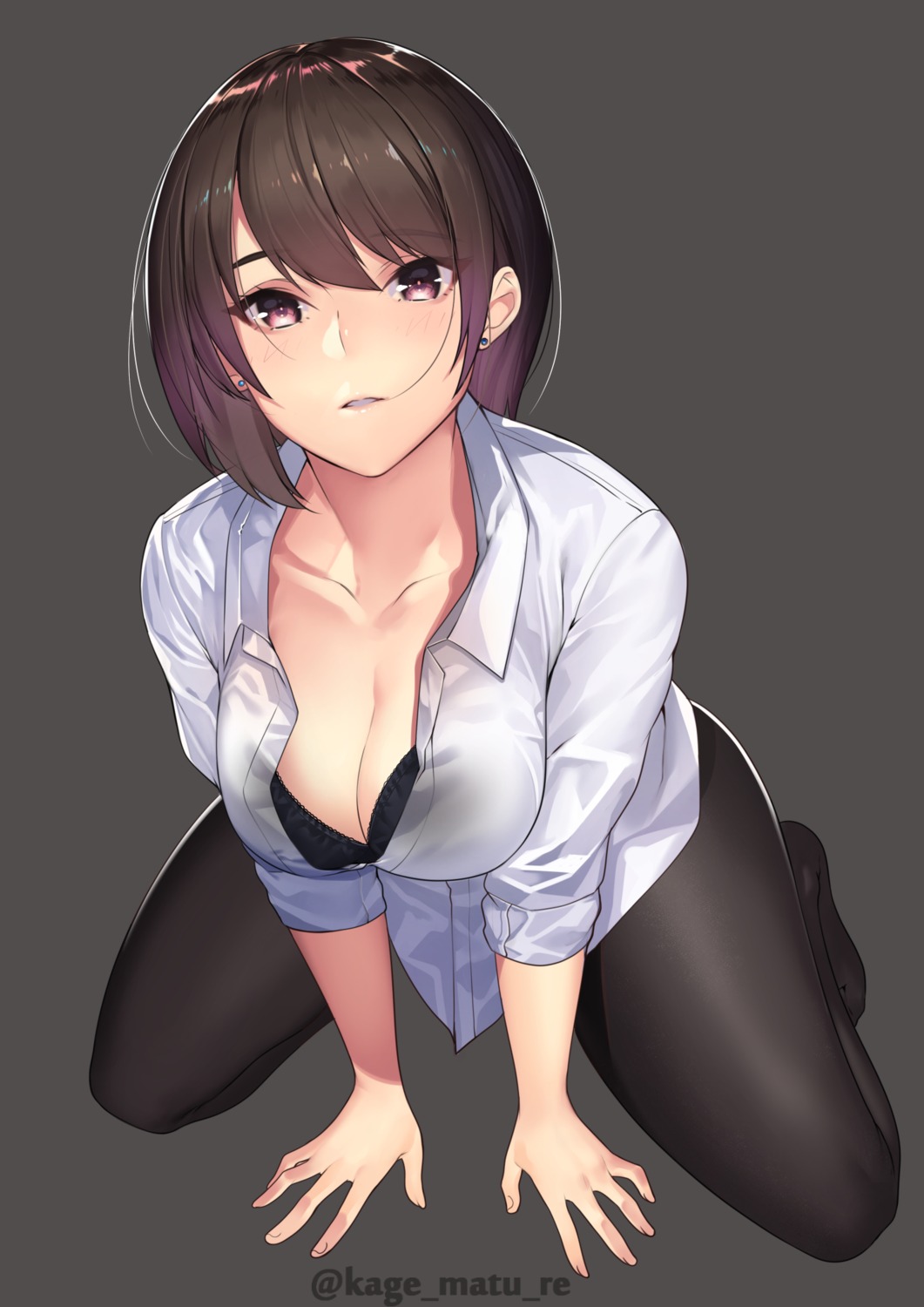 bra cleavage dress_shirt kagematsuri open_shirt pantyhose