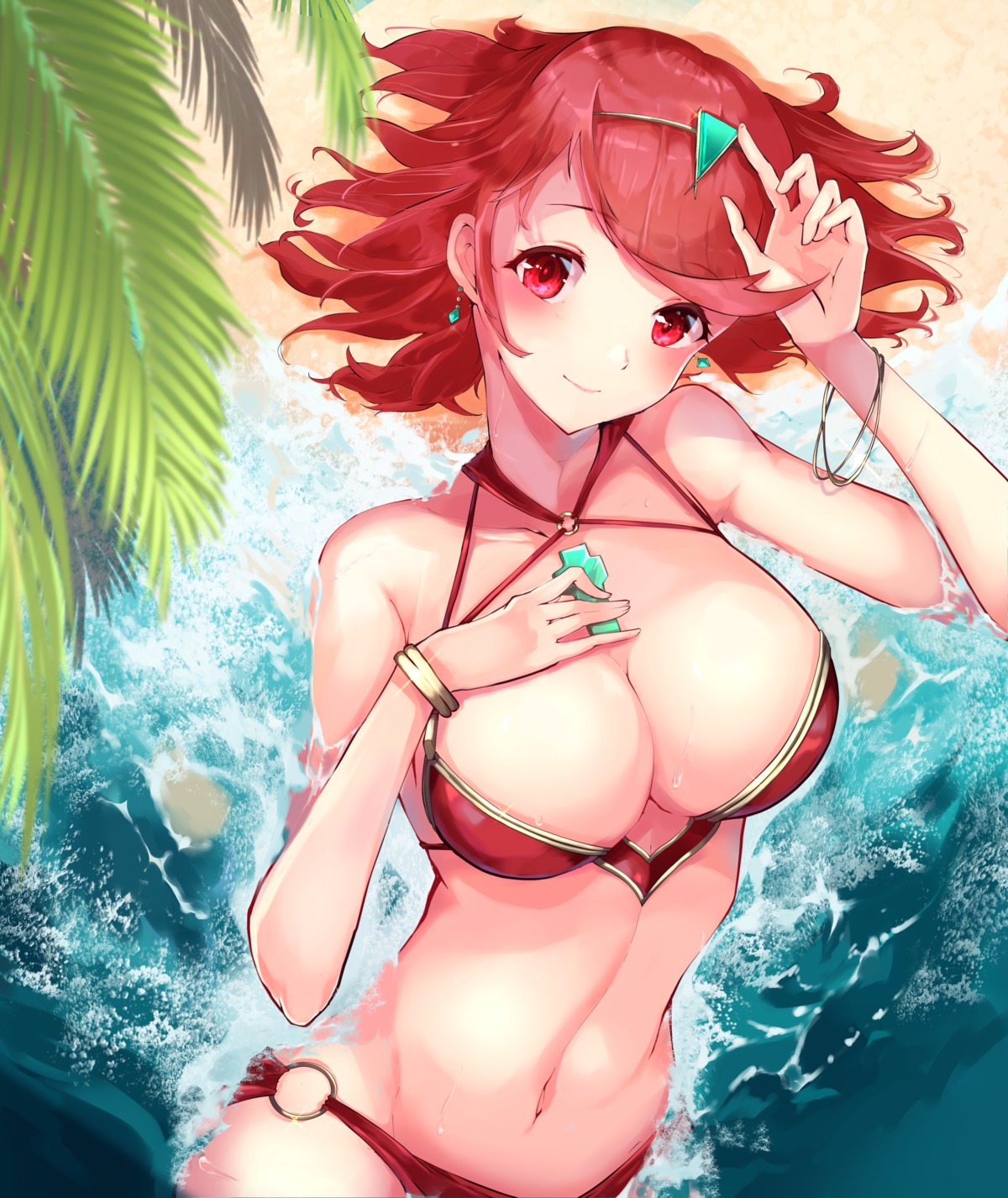 bikini homura_(xenoblade_2) risumi swimsuits wet xenoblade xenoblade_chronicles_2