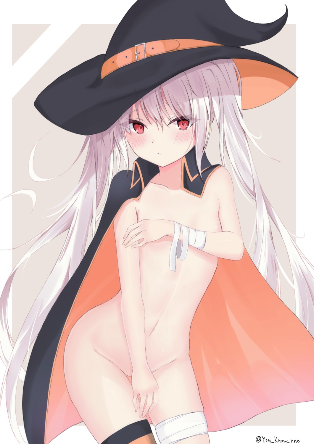 bandages breast_hold loli naked_cape thighhighs witch yunomi_(you_know_rne)