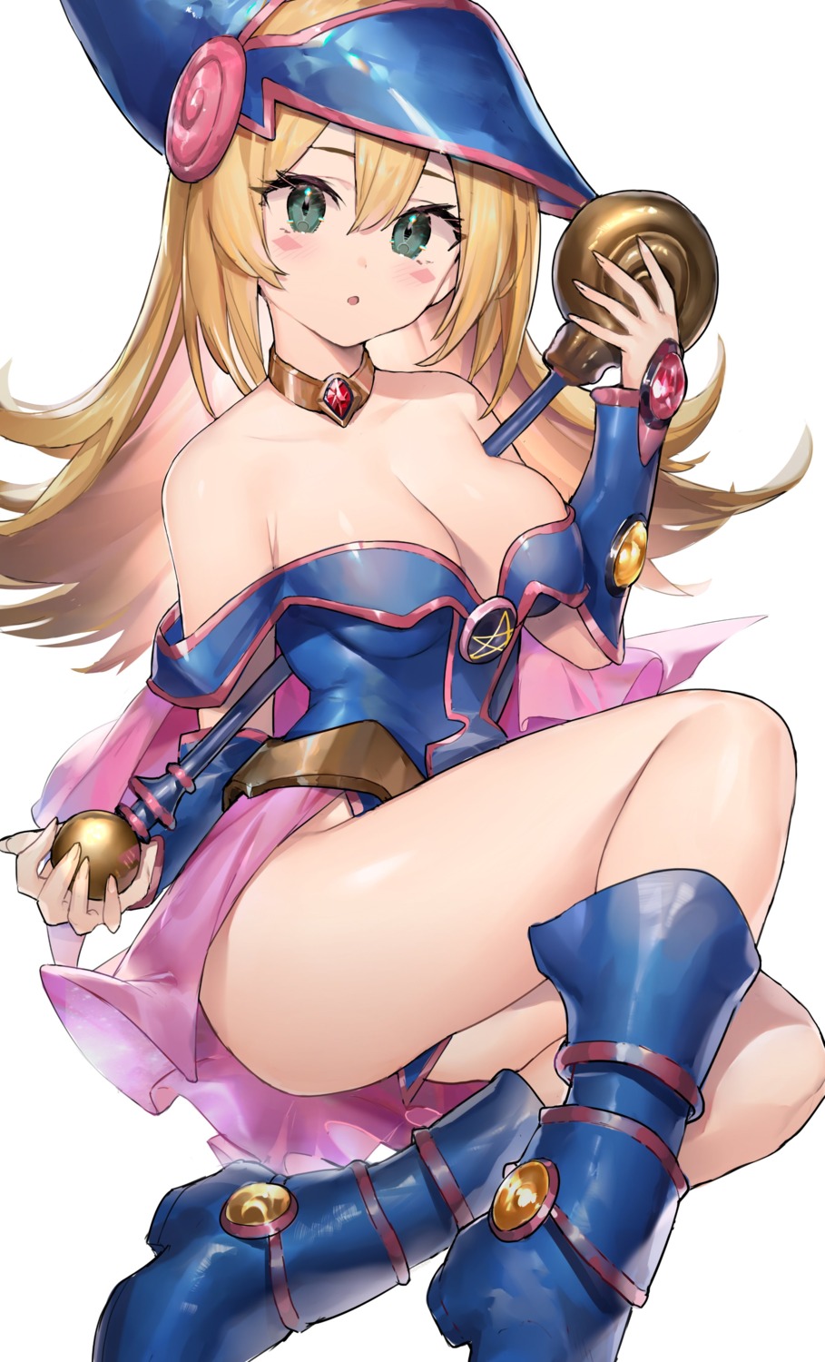 cleavage dark_magician_girl neonbeat no_bra weapon yugioh