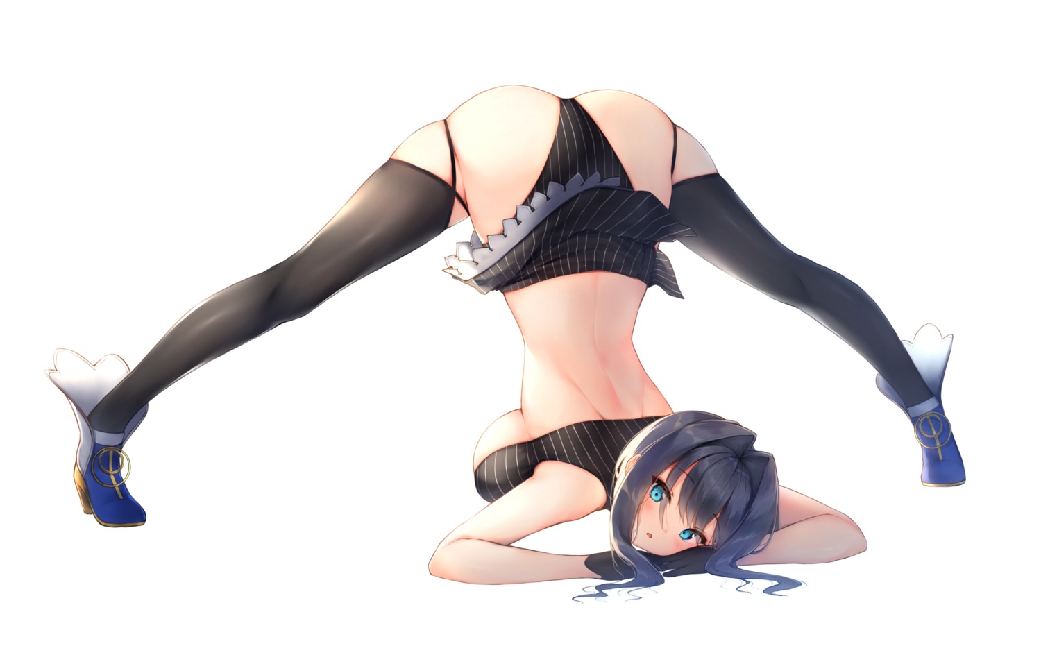 ass heels hololive hololive_english ijac_ray no_bra ouro_kronii pantsu shimapan skirt_lift thighhighs underboob