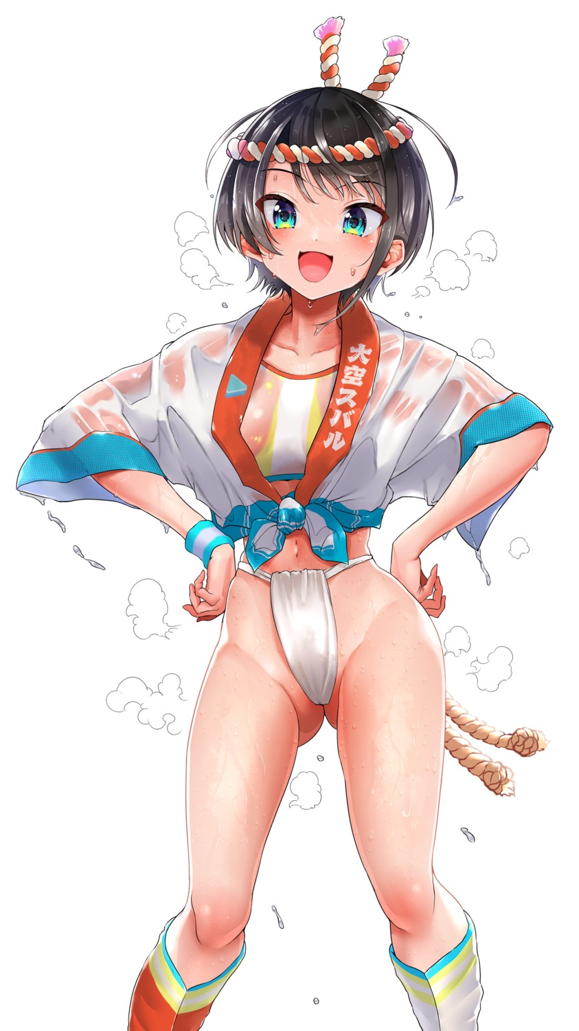 fundoshi hololive japanese_clothes kilesha oozora_subaru see_through wet wet_clothes