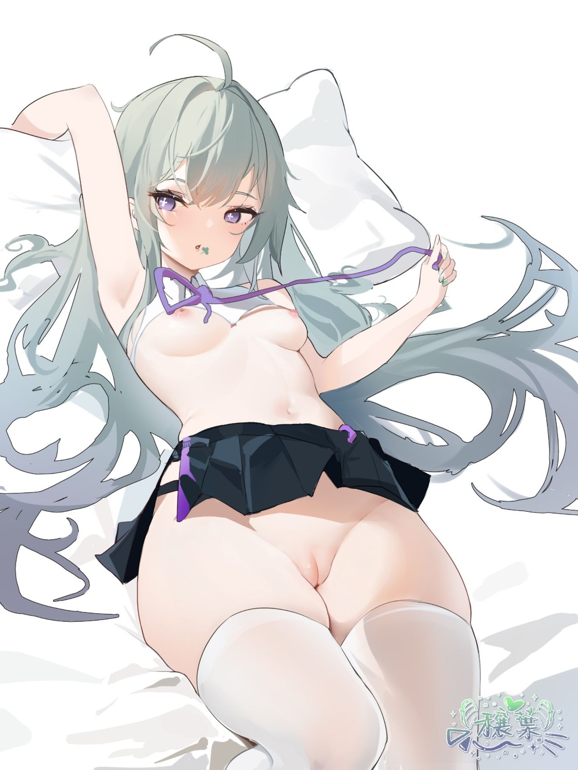 breasts loli nipples no_bra nopan pussy skirt_lift tagme thighhighs uncensored