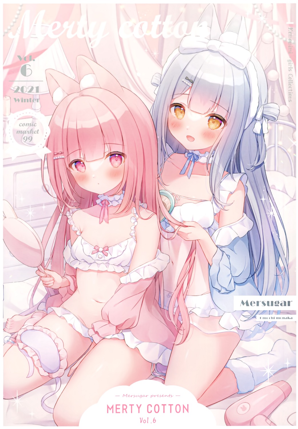 animal_ears bra bunny_ears lingerie loli mersugar omochi_monaka open_shirt see_through