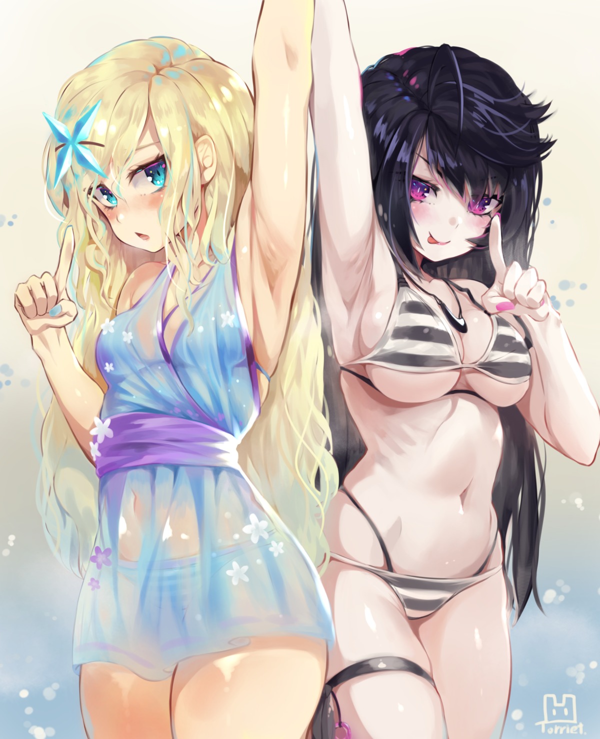 bikini cleavage dress garter iruka_blue_(torriet) priite_hari_(torriet) see_through swimsuits torriet