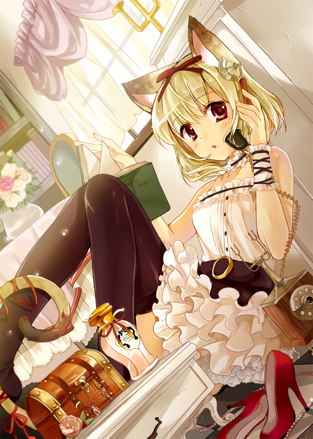 animal_ears dress funifuni nekomimi tail thighhighs