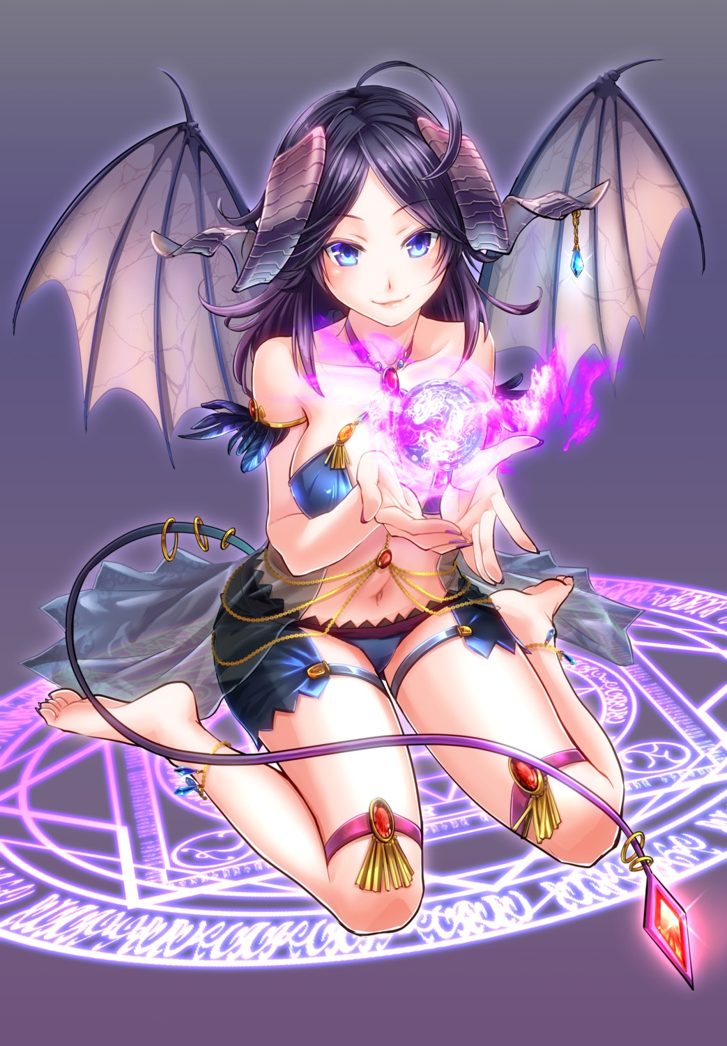 cleavage horns houboku see_through tail wings