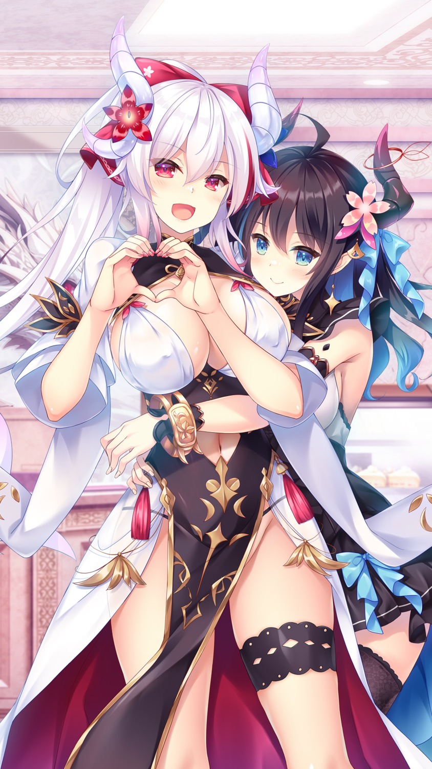 asian_clothes cuteuphoria dra_concafe garter horns ko~cha no_bra see_through thighhighs